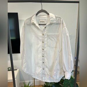 Women’s FREE PEOPLE Oversized Happy Hour Poplin White* Button Shirt ~
